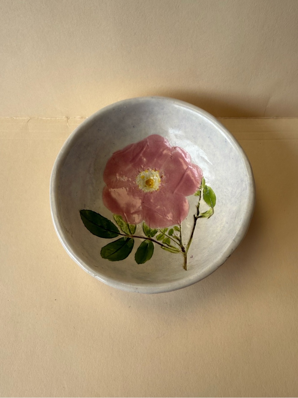 Vintage Salt Marsh Pottery Handmade Ceramic Rose Trinket Tray Hanging Bowl